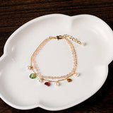 Reiki Multicolor Tourmaline Pearl Bracelet 14K Double Layer Bangle