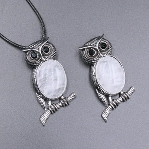 Healing Reiki Pink Crystal Amethyst Owl Choker Necklace Women Gift