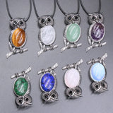 Healing Reiki Pink Crystal Amethyst Owl Choker Necklace Women Gift