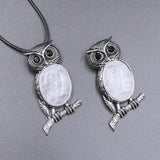 Healing Reiki Pink Crystal Amethyst Owl Choker Necklace Women Gift
