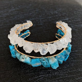 Healing Rock Mineral Stone Cuff Bangle Wire Wrapped Crystal Bracelet