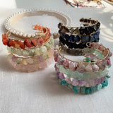 Healing Rock Mineral Stone Cuff Bangle Wire Wrapped Crystal Bracelet