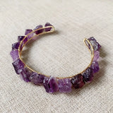 Healing Rock Mineral Stone Cuff Bangle Wire Wrapped Crystal Bracelet