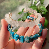 Healing Rock Mineral Stone Cuff Bangle Wire Wrapped Crystal Bracelet