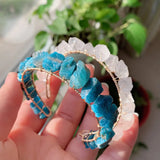 Healing Rock Mineral Stone Cuff Bangle Wire Wrapped Crystal Bracelet