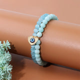 Rose Quartz Pink Cat Eye Bracelet with Evil Eye Charm