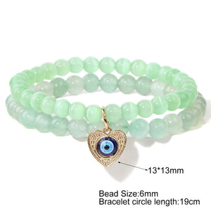 Rose Quartz Pink Cat Eye Bracelet with Evil Eye Charm