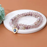 Rose Quartz Pink Cat Eye Bracelet with Evil Eye Charm