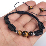Rough Tourmaline Semi Precious Stone Bead Bracelet with Tiger Eye Charm
