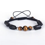 Rough Tourmaline Semi Precious Stone Bead Bracelet with Tiger Eye Charm