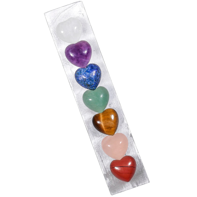 Healing Selenite Crystal Wand with 7 Chakra Love Heart Stone