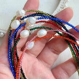 Small Spinel Crystal Choker Necklace Multicolor Pearl Charm Short Collier