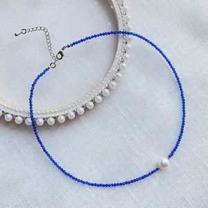 Small Spinel Crystal Choker Necklace Multicolor Pearl Charm Short Collier