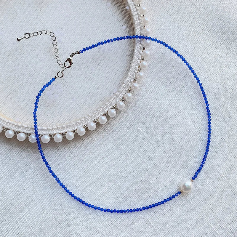 Small Spinel Crystal Choker Necklace Multicolor Pearl Charm Short Collier