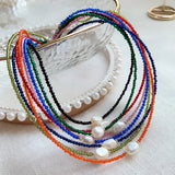 Small Spinel Crystal Choker Necklace Multicolor Pearl Charm Short Collier