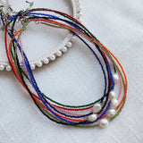 Small Spinel Crystal Choker Necklace Multicolor Pearl Charm Short Collier