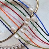 Small Spinel Crystal Choker Necklace Multicolor Pearl Charm Short Collier