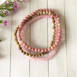 Rose Quartz Rhodonite Picture Jasper Beaded Bracelet Set