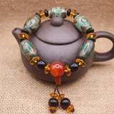 Natural Tibetan Dzi Agates Bracelet Grey Green Agat Charm Ruyi Dragon
