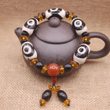 Natural Tibetan Dzi Agates Bracelet Grey Green Agat Charm Ruyi Dragon