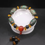 Natural Tibetan Dzi Agates Bracelet Grey Green Agat Charm Ruyi Dragon