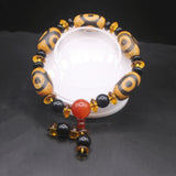 Natural Tibetan Dzi Agates Bracelet Grey Green Agat Charm Ruyi Dragon