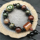 Natural Tibetan Dzi Agates Bracelet Grey Green Agat Charm Ruyi Dragon Eye