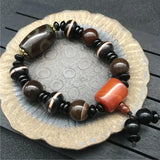 Natural Tibetan Dzi Agates Bracelet Grey Green Agat Charm Ruyi Dragon Eye