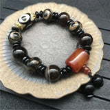 Natural Tibetan Dzi Agates Bracelet Grey Green Agat Charm Ruyi Dragon Eye