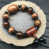 Natural Tibetan Dzi Agates Bracelet Grey Green Agat Charm Ruyi Dragon Eye