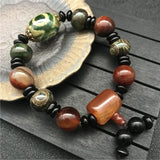 Natural Tibetan Dzi Agates Bracelet Grey Green Agat Charm Ruyi Dragon Eye