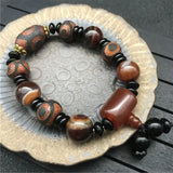 Natural Tibetan Dzi Agates Bracelet Grey Green Agat Charm Ruyi Dragon Eye