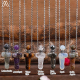 Healing Stone Perfume Bottle Pendant Necklace Amethyst Quartz Jewelry