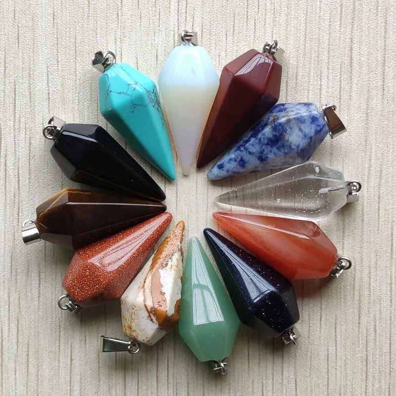 Mixed Natural Stone Pendulums Cone Pendant for Jewelry Making