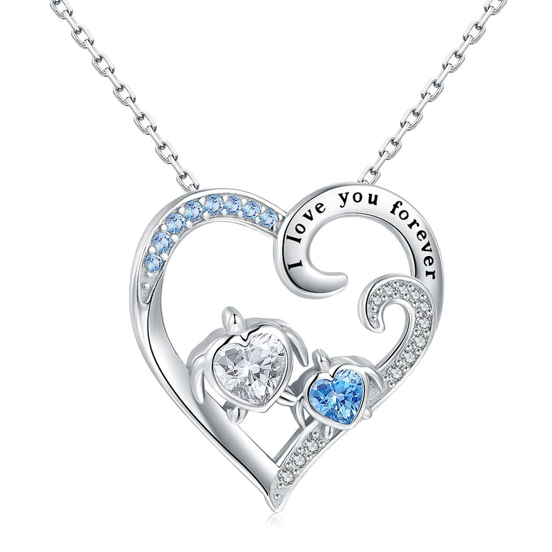 Mom and Baby Sea Turtle Pendant Necklace Sterling Silver Mothers Jewelry