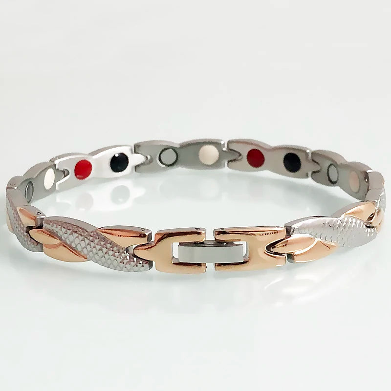 Magnetic Bracelet Steel Wristband Rose 7MM Chain Link Bracelets Lady Jewelry