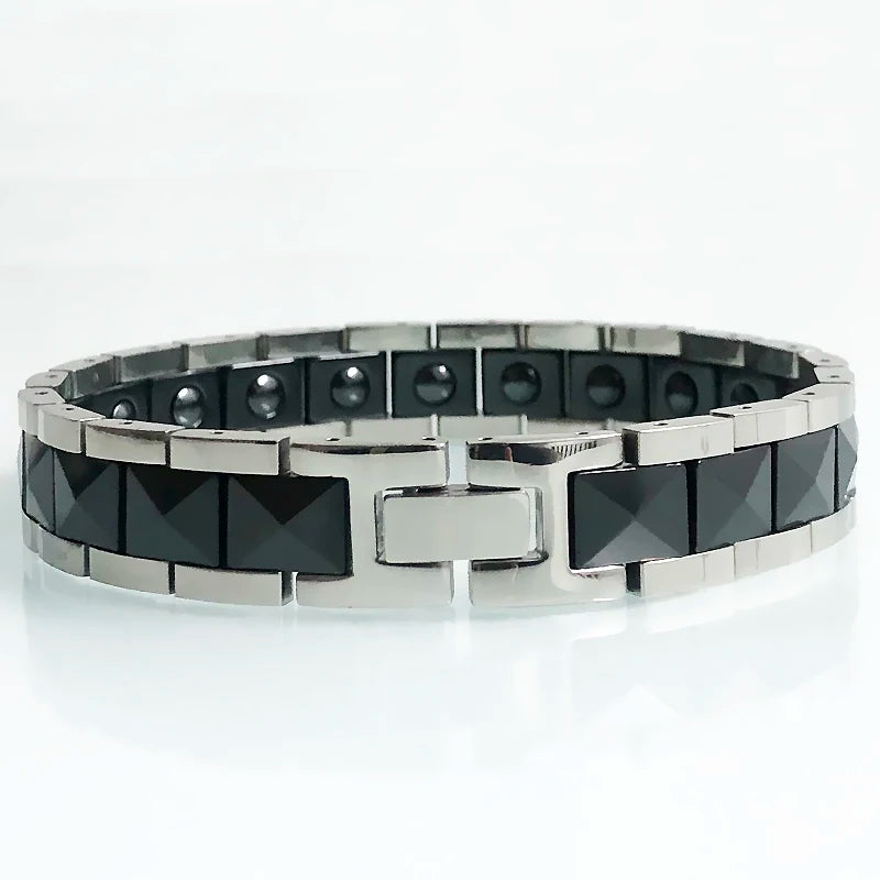 Men's Magnetic Wristband Black/White Ceramic Bracelet