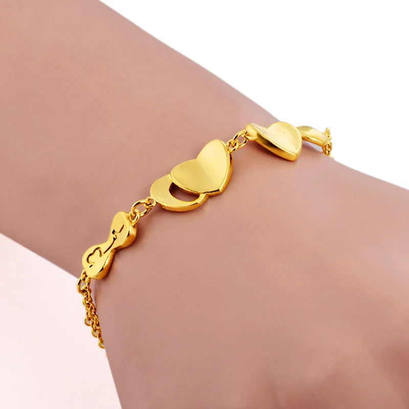 18K Heart Bracelet Men Women Wedding Engagement Romantic Chain Bracelet