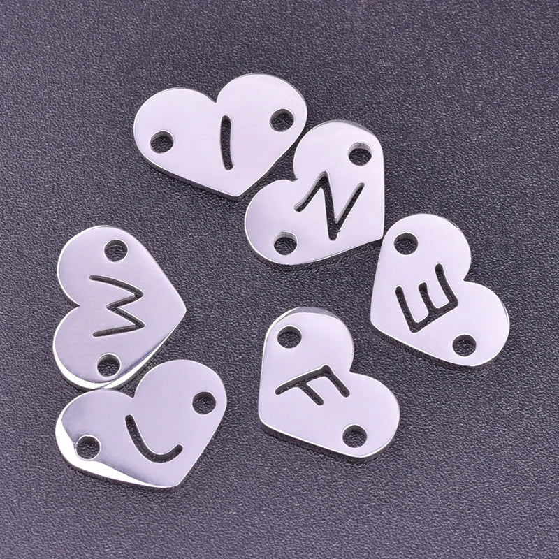 26pcs Heart Pendant Charms Stainless Steel Necklace Jewelry Making
