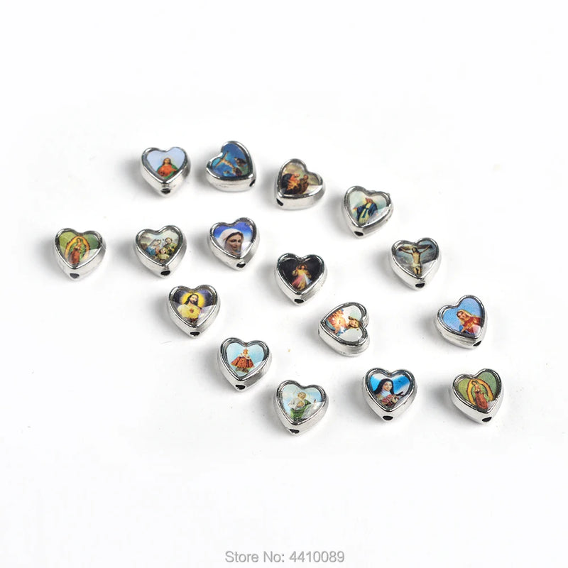 Heart Alloy Beads Mixed Catholic Holy Figures Rosary