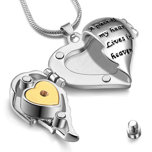 Heart Angel Wings Urn Necklace for Ashes Keepsake Memorial Cremation Jewelry