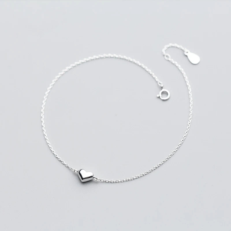 925 Sterling Silver Heart Anklet for Women Girls