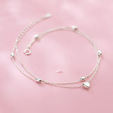 925 Sterling Silver Heart Anklets for Women