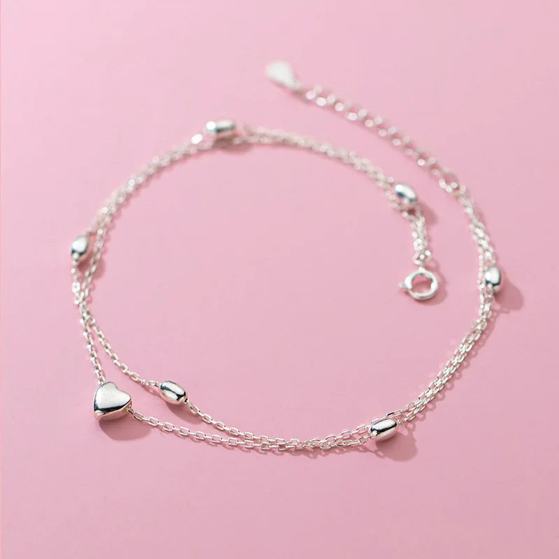 925 Sterling Silver Heart Anklets for Women