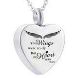 Heart Ashes Necklace Your Wings Were Ready Cremation Ashes Keepsake