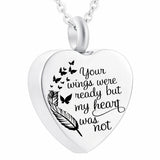 Heart Ashes Necklace Your Wings Were Ready Cremation Ashes Keepsake
