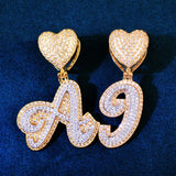Cursive Letter Pendant Double Layer Zircon Name Necklace Chain