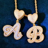 Cursive Letter Pendant Double Layer Zircon Name Necklace Chain