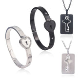 Heart Bracelet Choker Set Stainless Steel Jewelry Pendant Key Necklace