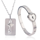 Heart Bracelet Choker Set Stainless Steel Jewelry Pendant Key Necklace